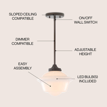 Kurtz School House Adjustable Drop Metal/Glass LED Pendant
